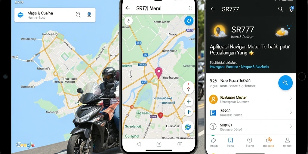 Tampilan antarmuka SR777 dengan rute navigasi motor yang jelas.